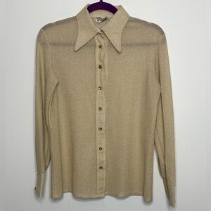 Page 1 Made in Canada Vintage Button-Up Shirt Gold Metallic Size M 70’s Disco